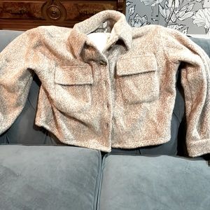 Super soft tan and white Z supply jacket can wear as a jacket or sweater.